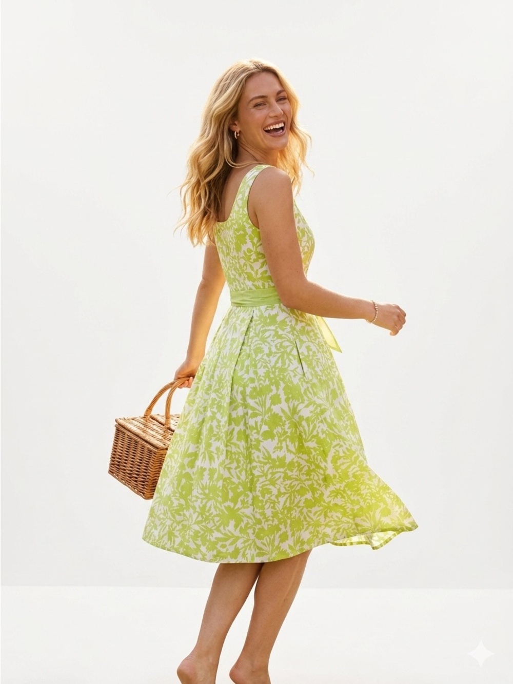Elegant feminine Green and White Dress. So pretty!